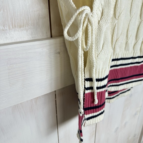 Free People Coastal Prep Poncho Vest Cable‎ Sweater Knit Pink Cream One Size - Picture 6 of 9